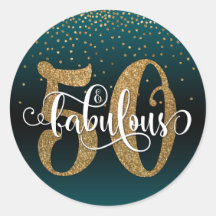 Glitter & Script 50 & Fabulous, Teal Birthday