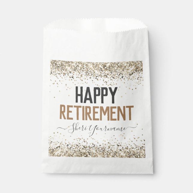 Glitter Script Happy Retirement Favour Bags (Front)