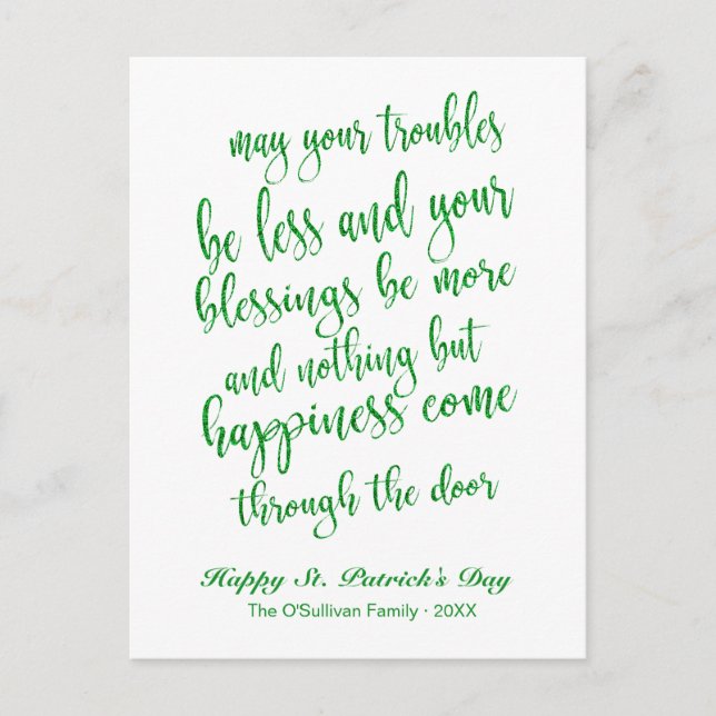 Glitter Script Irish Blessing St. Patrick's Day Postcard (Front)