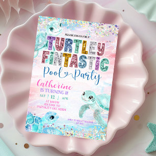 Glitter Sequin Sea Turtle Fintastic Birthday invit Invitation