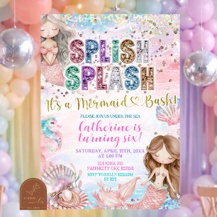 Glitter Sequin Splish Splash mermaid bash invitati Invitation