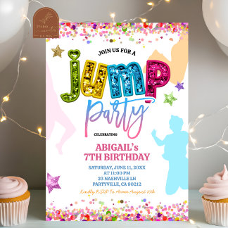 Glitter Sequins Girl Colourful Jump Birthday Invitation
