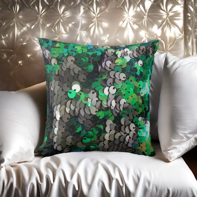 Glitter sequins green grey sparkle black glam cushion (Creator Uploaded)