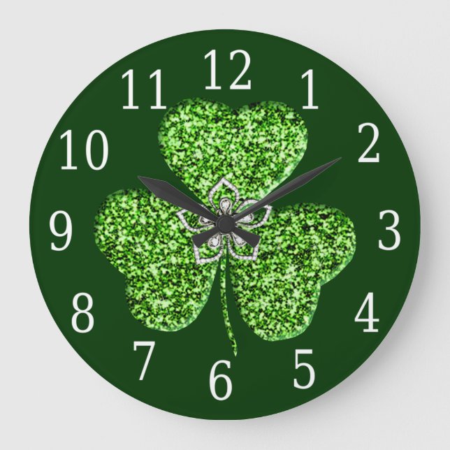 Glitter Shamrock And Flower Clock (Front)