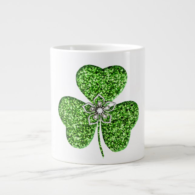 Glitter Shamrock And Flower Jumbo Mug (Front)