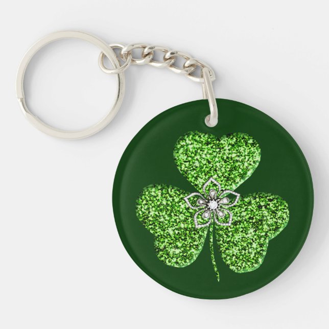 Glitter Shamrock And Flower Key Chain (Front)