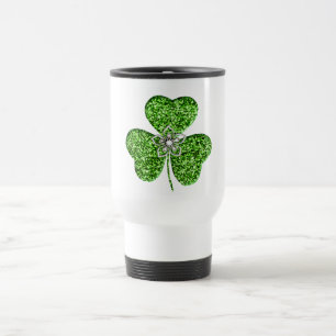 Glitter Shamrock And Flower Travel Mug