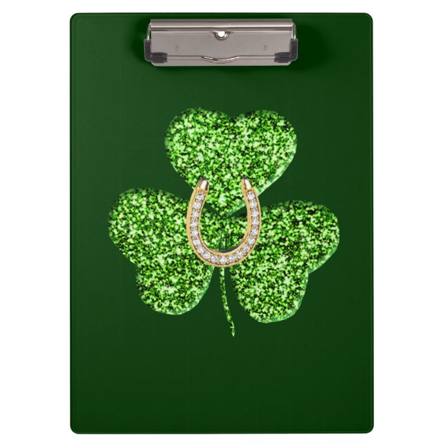 Glitter Shamrock And Horseshoe Clipboard (Front)