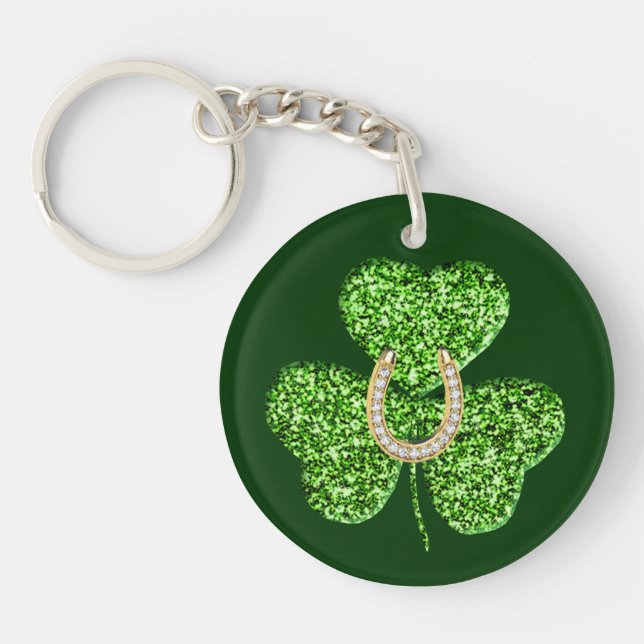 Glitter Shamrock And Horseshoe Key Chain (Front)