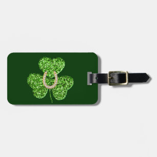 Glitter Shamrock And Horseshoe Luggage Tag
