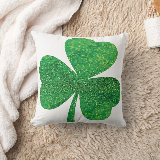 Glitter Shamrock St. Patrick’s Day Throw Pillow (Blanket)