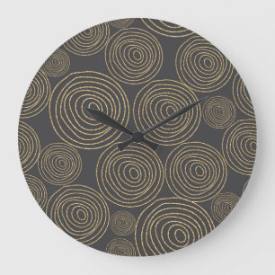 Glitter Shimmer Spiral, Gold Circles. Large Clock