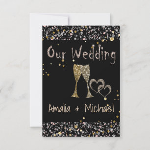 Glitter shine sequin glasses champagne hearts pers invitation