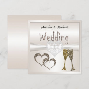 Glitter shine sequin glasses champagne hearts pers invitation