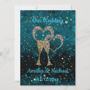 Glitter shine sequin glasses champagne hearts pers invitation