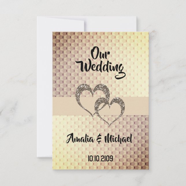 Glitter shine sequin two hearts wedding love perso invitation (Front)