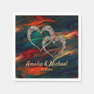 Glitter shine sequin two hearts wedding love perso napkin