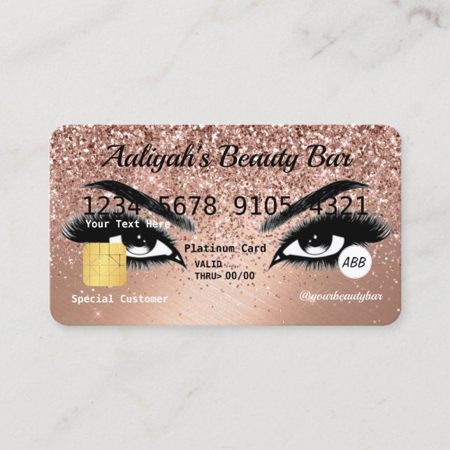 Glitter Shiny Rose Gold Credit Beauty Business Car Business Card (Front)