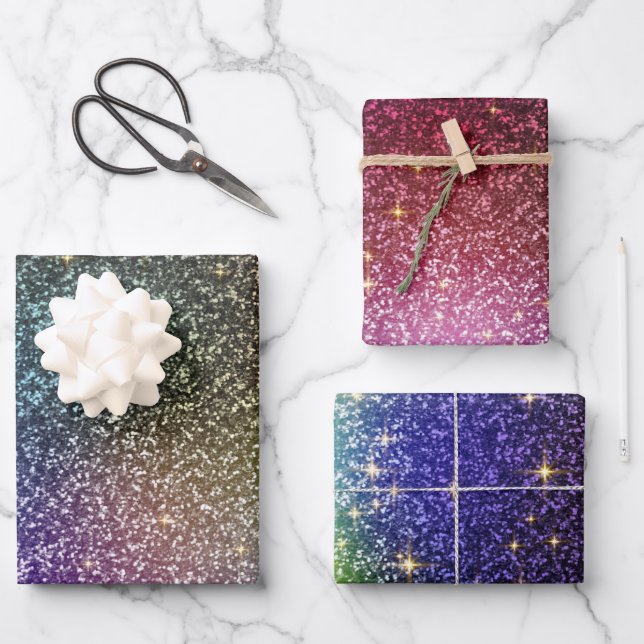 Glitter shiny stars rainbow purple Christmass Wrapping Paper Sheet (Front)