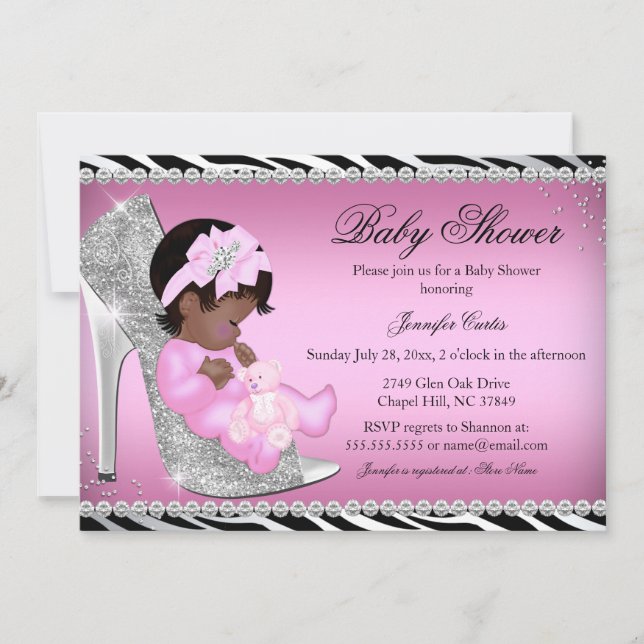 Glitter Shoe & Baby Girl Baby Shower Invite (Front)