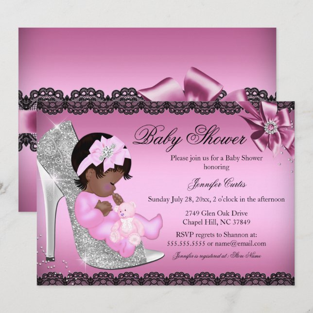 Glitter Shoe & Lace Girl Baby Shower Invite (Front/Back)