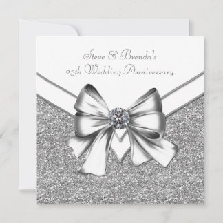 Glitter Silver 25th Wedding Anniversary Party Invitation