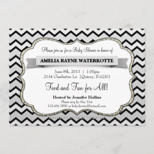 Glitter Silver and Black Chevron Baby Shower Invitation