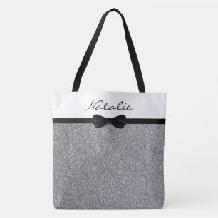 Glitter Silver Black Personalised Shopping Tote Bag
