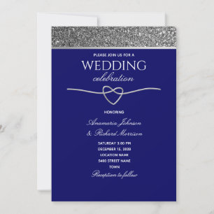 Glitter Silver Blue Wedding Invitation