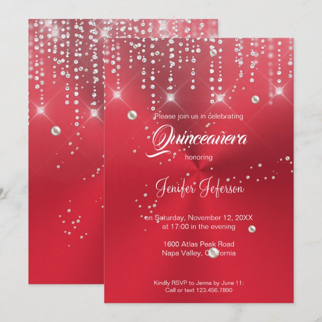 Glitter silver confetti Quinceanera Invitation (Front/Back)