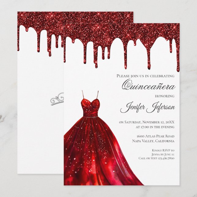 Glitter silver dripping Quinceanera Invitation (Front/Back)