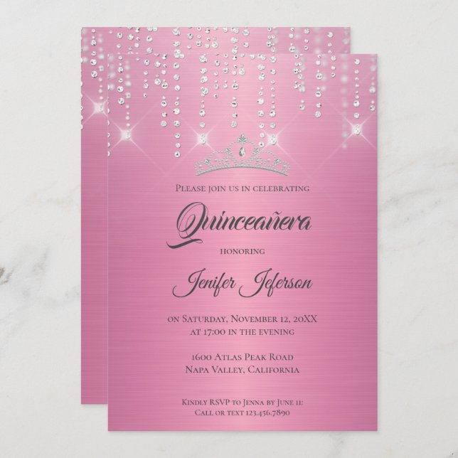Glitter silver dripping Quinceanera Invitation (Front/Back)