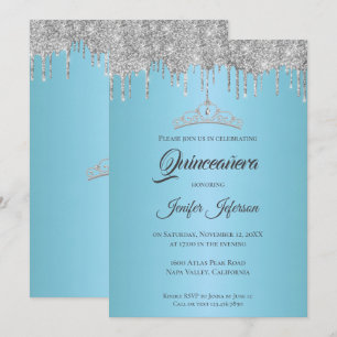 Glitter silver dripping Quinceanera Invitation