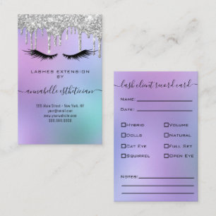 Glitter Silver Eyelash Extension Client Record  Business Card