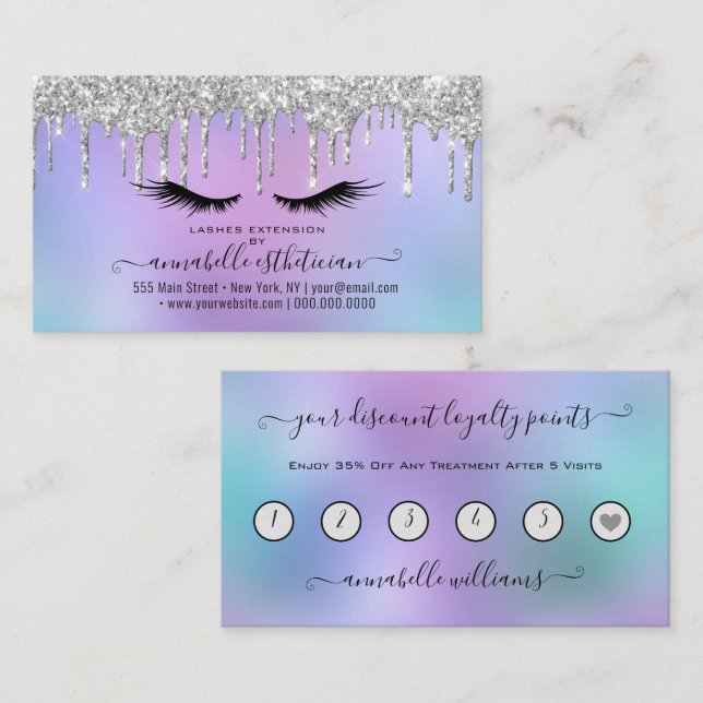 Glitter Silver Eyelash Extension Loyalty  Business Card (Front/Back)
