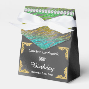 Glitter Silver Foil Teal Zebra Print Birthday Favour Box