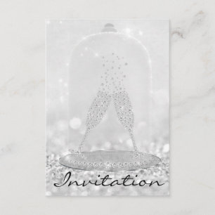 Glitter Silver Glass Bubbles Champagne Bridal 16th Invitation