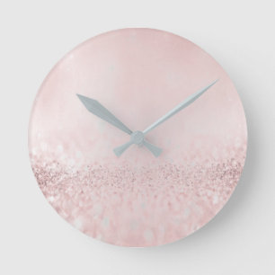 Glitter Silver Gray Minimal Metallic Bean Blush Round Clock