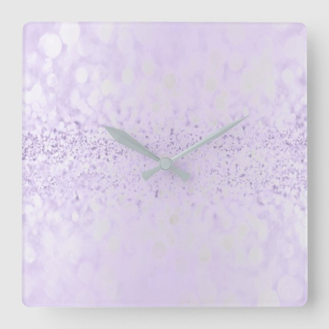 Glitter Silver Gray Minimal Metallic Purple Plum Square Wall Clock (Front)