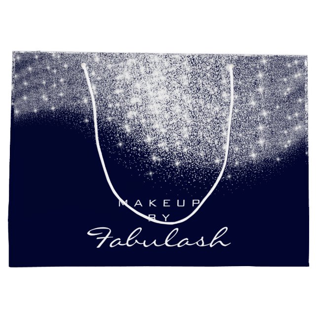 Glitter Silver Grey Name Blue Navy Bridal White Large Gift Bag (Back)