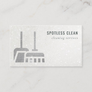 Glitter Silver Grey Shiny Broom Cleaning Service Business Card