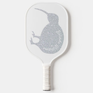 GLITTER SILVER KIWI BIRD CUSTOM NAME NEW ZEALAND PICKLEBALL PADDLE