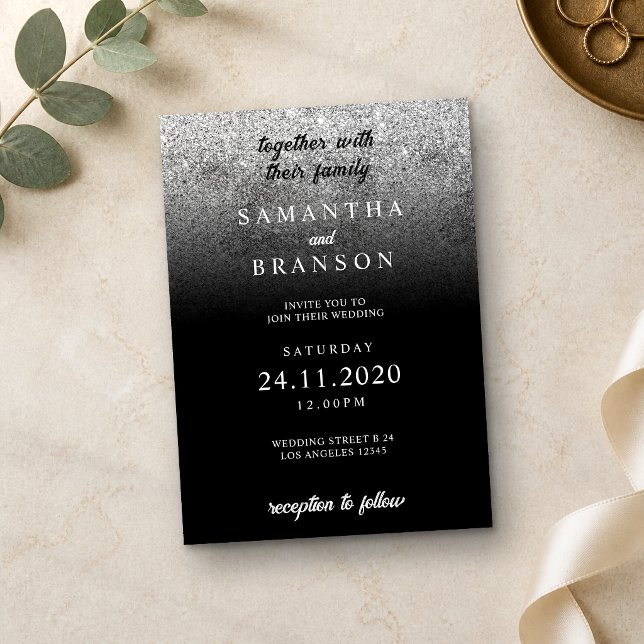 Glitter Silver Minimal Wedding Invitation (Creator Uploaded)