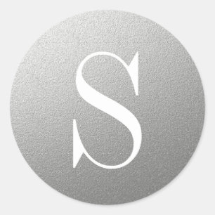 Glitter Silver Monogram  Initial Classic Round Sticker