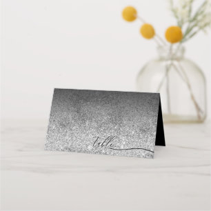 Glitter Silver Plain Clean Script Table Place Card