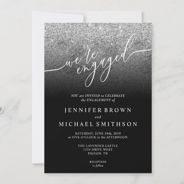 Glitter Silver SPARKle Signature Engaged Invitation (Front)