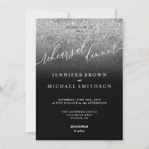Glitter Silver SPARKle Watercolor Rehearsal Dinner Invitation