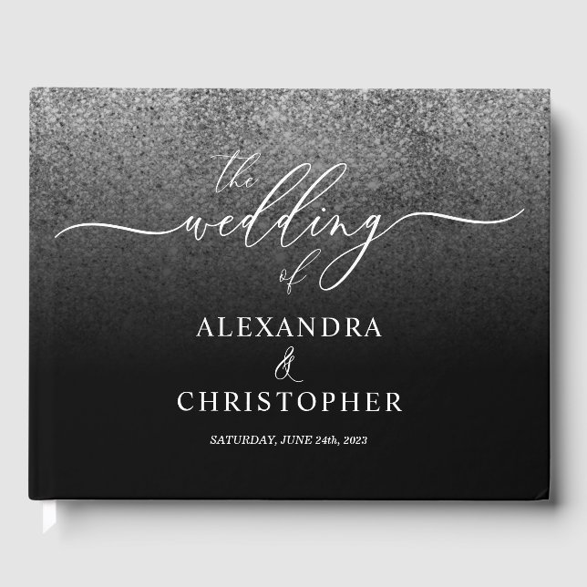 Glitter Silver SPARKling Wedding Calligraphy Guest Book (Front)