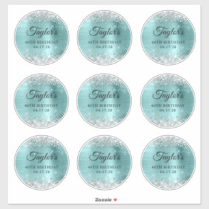Glitter Silver & Turquoise 40th Birthday Circle
