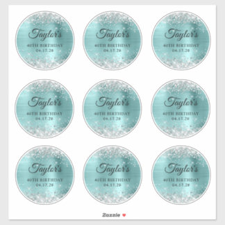 Glitter Silver & Turquoise 40th Birthday Circle